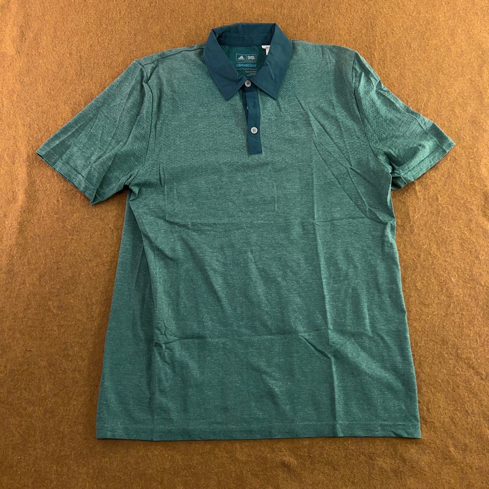 Adidas Mens Large Green Climacool Heathered Short Sleeve Golf Polo Shirt